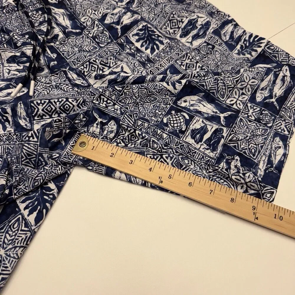 Lands’ End Mens ‎ 9” Volley Swim Trunks Shorts Navy Fish Block Print Sz XL